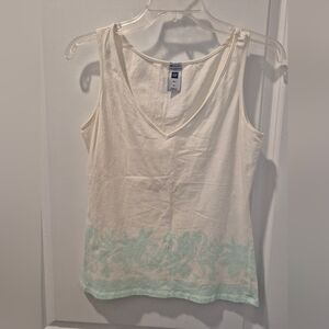 GAP Cream and Light Blue Floral Tank Top